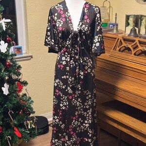 Lane Bryant Dark Brown and Pink Floral Maxi Dress